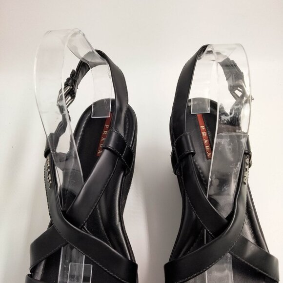 Prada Black 90s Criss Cross Platform Sandals 39.5 9.5 - Picture 3 of 9